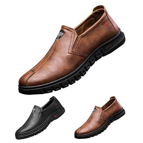 Mens Casual Dress Loafers Classic Business Formal Oxfords Leather Shoes, Slip-Resistant Fashion Soft Lightweight Comfortable Slip On Walking Shoes Office Dress Outdoor