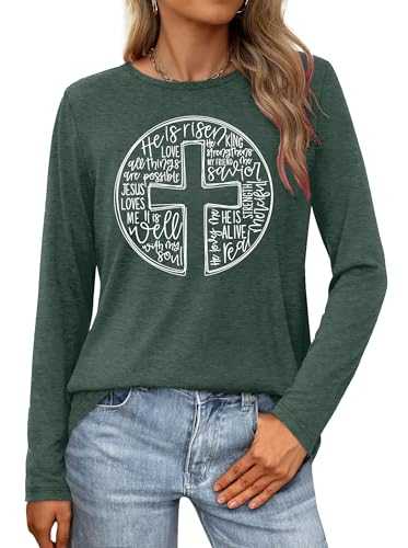 VVNTY Easter Shirts for Women: Happy Easter T Shirt Long Sleeve Bunny Graphic Tee Shirt Spring Casual Tops