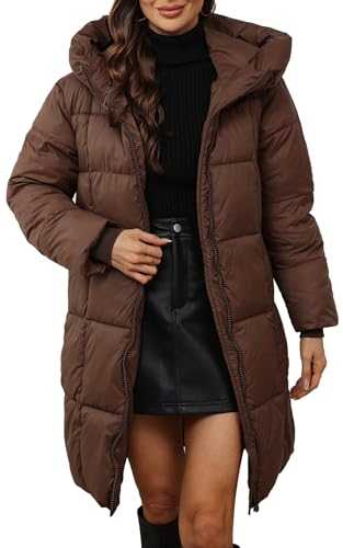 Happy Cherry Puffer Coat for Women Winter Thicken Warm Coat with Pockets Hooded Windproof Long Jacket
