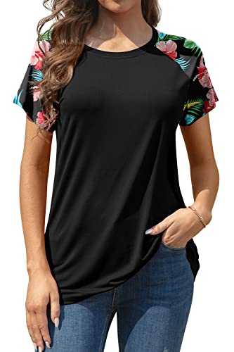 AYIFU Womens Summer Tops Short Sleeve Casual Trendy Shirts Print Raglan T Shirts