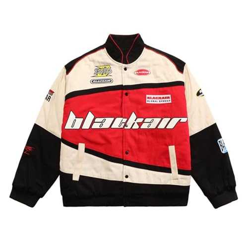 Vamtac Mens Varsity Baseball Jacket Bomber Cotton Vintage Racing Coats Streetwear with Pocket, #815red, XL