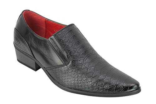 Xposed Mens Snakeskin Emboss Leather Loafers Retro Pointy Cuban Heel Slip on Dress Party Shoes