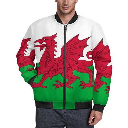 Flag of Wales Welsh Men's Bomber Jacket Winter Warm Windbreaker Zippered Up Jacket Coats Casual Outwear