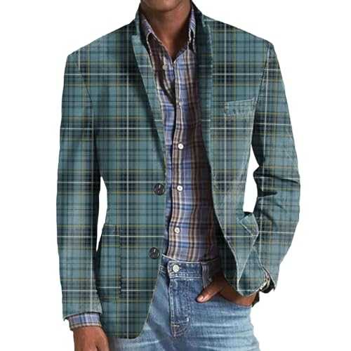 Men's Sporty Vintage Checked Blazer Slim Fit Casual Modern Jackets Striped Men Spring Autumn Stylish Jackets Suit Jacket for Wedding Party Graduation Business