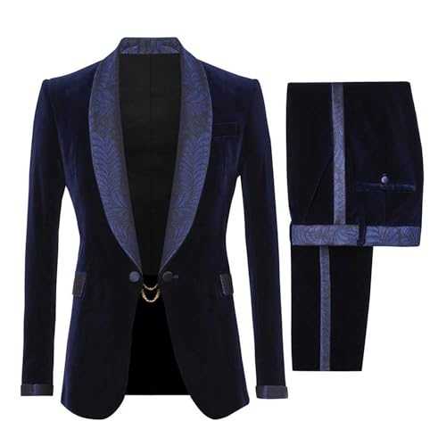 Pkrboro Men's Velvet Suit Three Pieces Jacquard Shawl Lapel Jacket Double Breasted Buttons Vest Pants Tuxedos