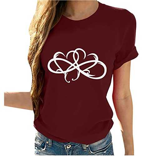 T Shirts for Women UK Clearance Short Sleeve Women's T-Shirt Summer Classic Fit Crewneck Basic Tee Shirts Valentine's Day Shirt Heart Print T Shirts Tops