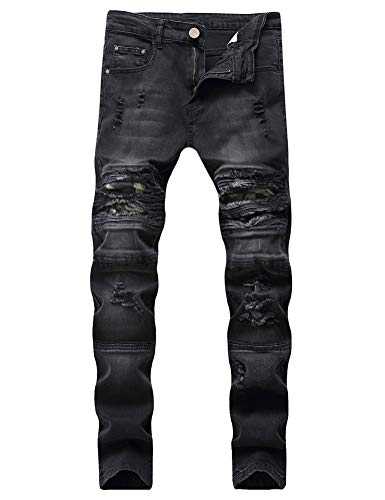IDEALSANXUN Ripped Jeans Men Pattern Straight Leg Skinny Slim Fit Stretch Jeans