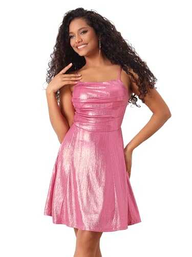 Allegra K Club Party Mini Dress for Women's Sparkly Metallic Spaghetti Strap A-line Dress