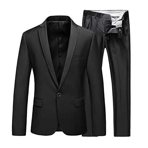 YOUTHUP Mens Slim Fit 2 Piece Black Suit Classic Formal Business Suits Blazer and Pants