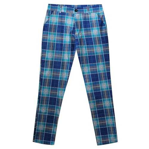 Men's Plaid Dress Pants Mens Chino Trousers Men's Straight Leg Plaid Dress Chino Trousers Flat Front Business Trousers Checked Suit Pants Stretch Chino Smart Pants Casual Slim Fit High Elastic Pants