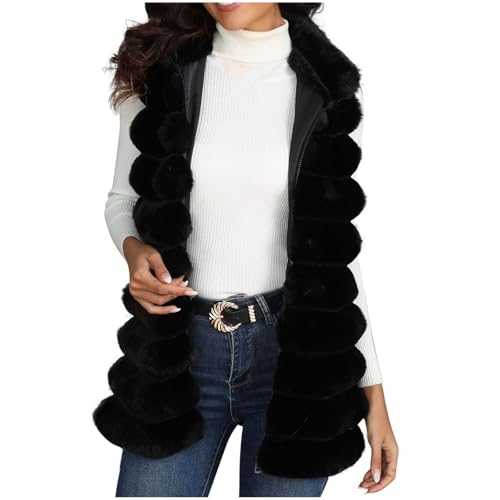 Women's Gilets Sleeveless Luxury Faux Fur Jacket Plush Vest Thick Fuzzy Cardigan Ladies Body Warmer Thermal Vests Elegant Fur Waistcoat Winter Coat Cozy Top Outwear Party Winter Clothes Going Out