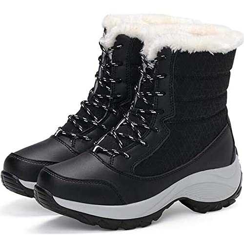 Women's Winter Boots Waterproof Warm Faux Fur Lined Ladies Snow Boots Fashion Mid Carf Leather Duck Boots Lace Up Insulated