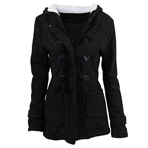 AMhomely Women's Winter Coats Vintage Duffle Coats Sherpa Fleece Lined Warm Jackets Classic Cotton Hoodie Jacket Ladies Slim Fit Jacket Pea Coats Trench Coats