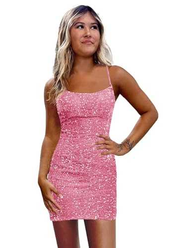 Yilis Women's Sparkly Sequin Homecoming Dresses for Teens Spaghetti Strap Tight Short Corset Prom Dresses