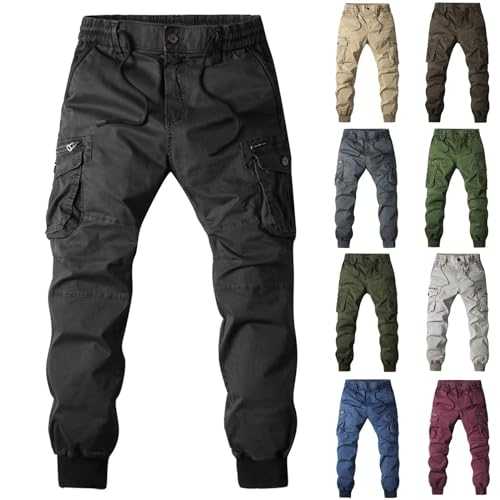 Tracksuit Bottoms Men Joggers for Men UK Zip Pockets Tactical Trousers Loose Tapered Legs Elasticated Waist Trousers for Men Tactical Trousers Drawstring Flex & Versatile & Breathable