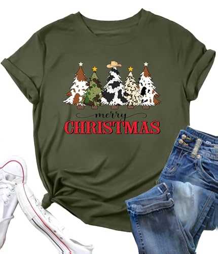 Christmas Tree Shirt for Women Merry Christmas Printed T-Shirts Short Sleeve Holiday Tee Xmas Gift Tops