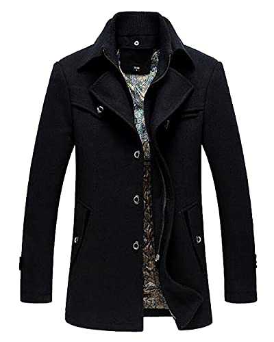 PRIJOUHE Men's Wool Coat Winter Coat Slim Medium Long Coats Overcoat Male