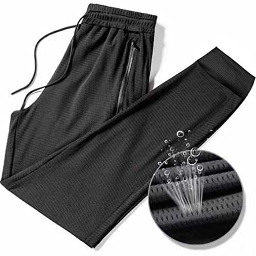Mens Joggers with Zip Pockets Ice Silk Feel Lightweight Quick Dry Sweatpants Jogging Bottoms Summer Running Trousers Fitness Stretch Yoga Pants Breathable Comfortable Sport Pants Tracksuit Bottoms