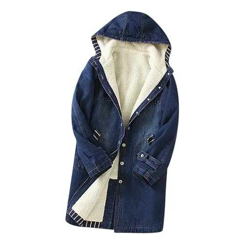 Long Denim Jacket Women UK Clearance Sherpa Fleece Lined Jacket Hooded Warm Coat Ladies Button Down Long Sleeve Pocket Denim Jean Jackets Trendy Coats Hoodie Ladies