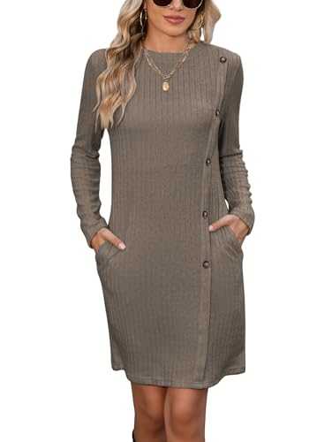 Famulily Women Jumper Dress for Ladies Long Sleeve Sweater Dresses with Pockets Knee Length