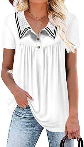 Aodemo Women's Summer Henley Button Up Tunic Tops Flowy Short Sleeve T-Shirts Peter Pan Collar Blouse For Leggings