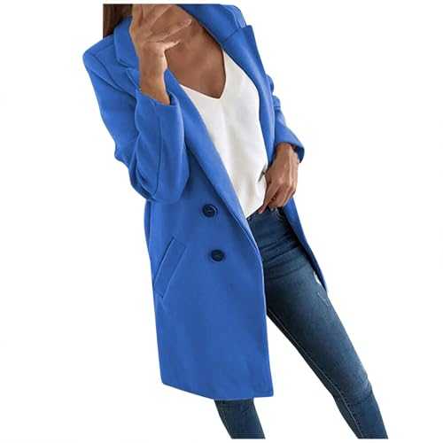 Winter Coats for Women Uk - Womens Lapel Wool Blend Trench Coats Single Breasted Winter Long Overcoat Outwear Casual Pea Coat Plus Size S-5XL