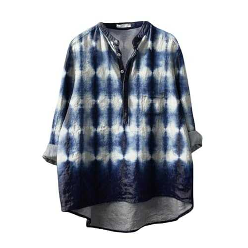 Ydsxlp Women's Linen Tshirts V Neck Button Down Blouses Casual Oversized Long Sleeve Tunic T-Shirt Vintage Art Print Lapel Collar Roll-up Loose Fit Casual Shirt Buttoned Tops for Daily