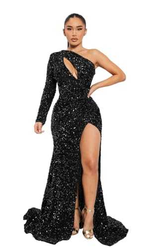 Women’s Glitter Sequin Prom Dresses with Slit Mermaid Backless Spaghetti Straps Formal Evening Party Gowns 2024 DE42