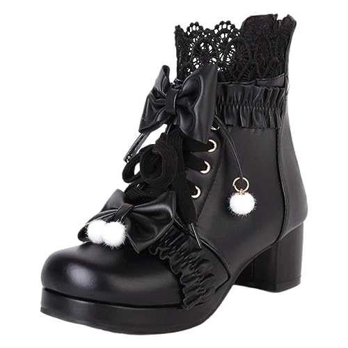 rismart Women's Ankle Boots Platform Chunky Heel Round Toe Back Zip Cute Lolita Cosplay Bootie Shoes