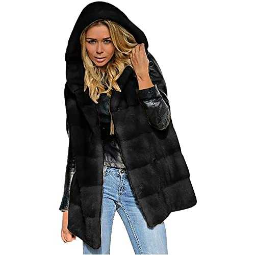 Fleece Gilet for Women UK Faux Fur Vest Sherpa Teddy Hooded Coat Bubble Long Vest Fuzzy Fluffy Jackets Ladies Plush Waistcoat Solid Body Warmer Cozy Gilets Winter Warm Maxi Outwear with Pockets