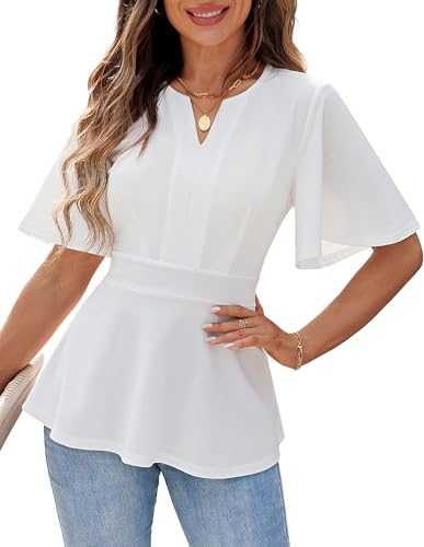 GRACE KARIN Women V-Neck Tunic Tops Summer Ruffle Short Sleeve Blouses Dressy Business Work Wrap Blouse