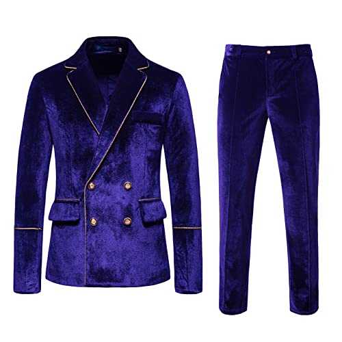 Men Dress Suits Regular Fit Cobalt Blue 42R Mens Autumn and Winter Casual Suits Honey Velvet Slim Double Breasted Solid Color Evening Dress Groomsmen Suit Men Suits Slim Fit 2 Piece Designer