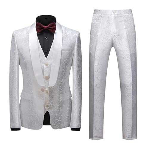 Mens Button Floral Tuxedo Blazer Slim Fit Party 3 Piece Suit Set Wedding Regular Casual Suits