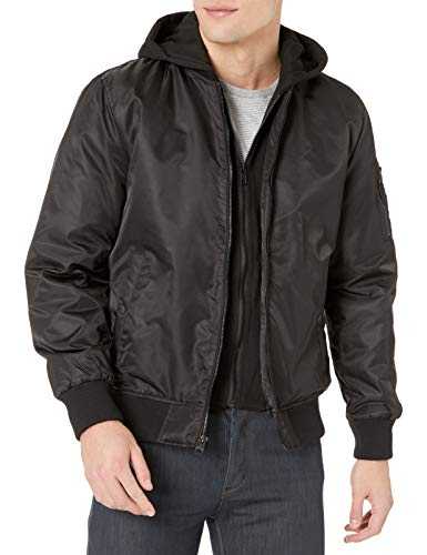 GUESS Men's Hooded Bomber Jacket Varsity