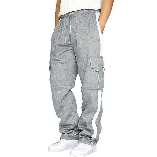 Cargo Trousers for Mens UK Baggy - Lightweight Tracksuit Bottoms Joggers Sweatpants Stretch Work Trousers with Large Pocket Straight-Fit Flat-Front Drawstring Trousers Loose Fit Combat Trousers