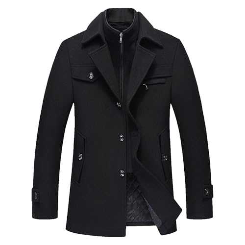 Qolkmuiy-GJ Men's Business Peacoat with Detachable Zipper Thermal Single Breasted Wool Blend Coat Winter Classic Pea Coats