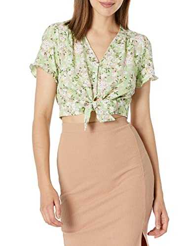 BCBGeneration Women's Short Sleeve Button Up Tie Front Top Shirt