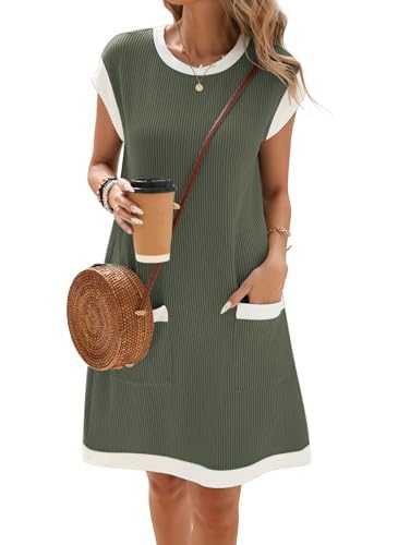 Famulily Women's 2025 Summer Sundress Casual Cap Sleeve Crewneck Beach Dresses with Pockets S-XXL