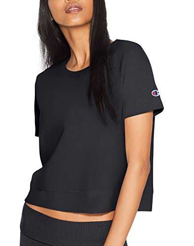 Champion Women's The Cropped Tee T-Shirt, Black Script, S