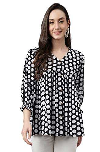 Janasya Indian Cotton Polka Print Peplum Top for Women