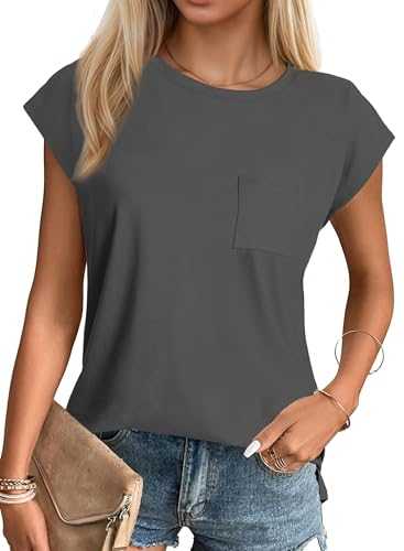 SMENG Women's T-Shirts Cap Sleeve Crew Neck Side Split Summer Summer Tops for Women UK with Pocket