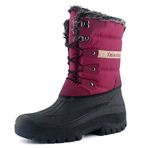 Knixmax Women's Winter Snow Boots Waterproof Soles Fur Lined Lace-Up Mucker Stable Yard Boot for Outdoor Walking Hunting Horse Riding