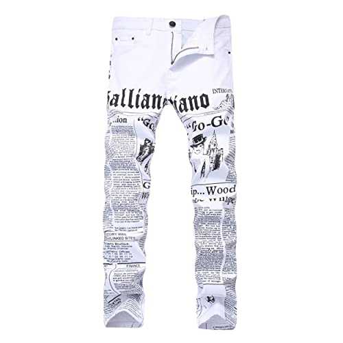 BULUWIE Men's Slim Fit Stretch Jeans, Printed Skinny Jeans for Men Fashion Comfortable Straight Denim Pants
