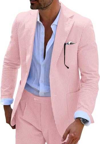Mens Seersucker Suit Slim Fit Suits for Men Summer Striped Wedding Prom Party Dinner 2 Piece Daily Suit Jacket Blazer Pants
