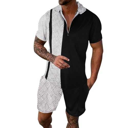 Uwdiohq Men's Activewear Suit Fashion Mens Shorts Swith Pocket Comfortable Pleated Texture Lapel Button for Man Short Sleeve Shirt Casual Sweatshirts Suit for Hawaiian Summer Beach