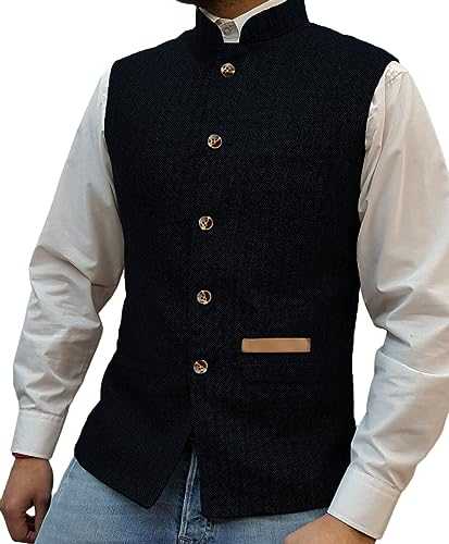 Yiaisafa Mens Mock Neck Vests Tweed Waistcoats Stand-up Herringbone Retro Groomsman Lined Vintage Wool Wedding Hunting