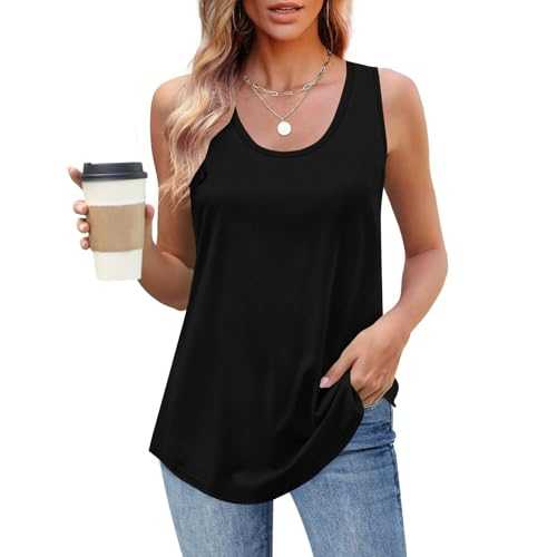 Women's Vest Plain Tank Tops Casual Sleeveless Tops Camisole Round Neck Y2K Vest Top Trendy Cami Wide Strappy Longline Undershirt Women's Valueweight T-Shirt Stretch Summer Wear