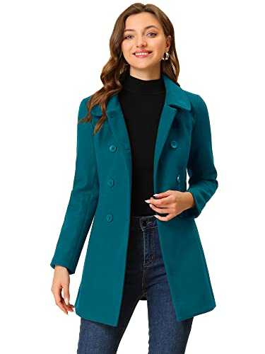 Allegra K Women's Peter Pan Collar Double Breasted Winter Long Trench Pea Coat
