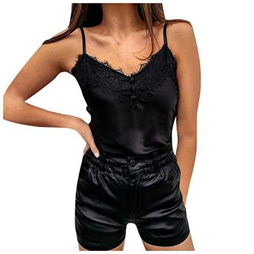 aaSccex Spaghetti Top Women's with Lace Satin Lace Top Black Lace Top White Crop Top Tops Teenager Girls Tank Tops Women Sports Cute Tops Undershirts Elegant Tops Strappy Top