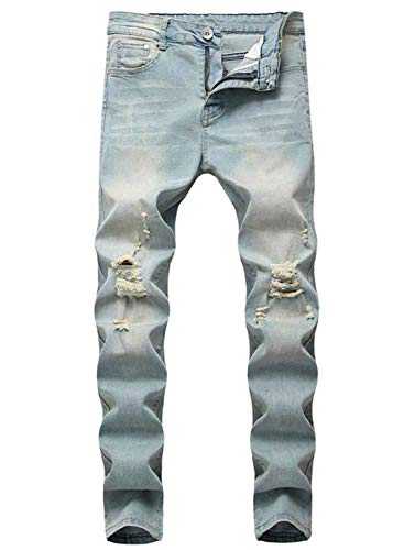 HUNGSON Men's Ripped Slim Fit Skinny Destroyed Distressed Tapered Leg Jeans